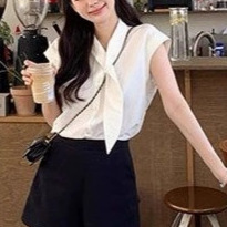 French-Style Flutter Collar Sweet White Top for Women, New Summer Fashion with Unique Design, Casual Loose Slimming Shirt French-Style Flutter Collar Sweet White Top for Women, New Summer Fashion with Unique Design, Casual Loose Slimming Shirt