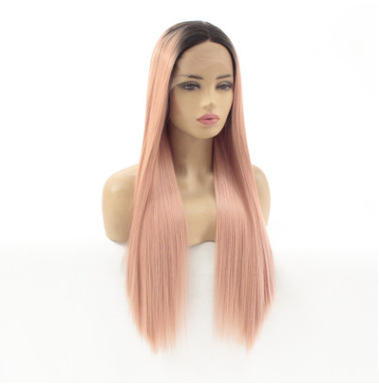 Europa y los Estados Unidos Amazon humo rosa largo cabello recto frente encaje fibra química cubierta de cabeza fabricantes al por mayor LW0178