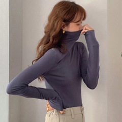 BlueberryD ハイネック長袖ボトリングシャツレディース秋冬Tシャツ、高級感のあるインナー、スリムフィットのカスタマイズ