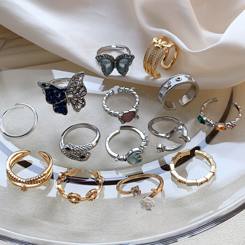 韩版小众设计精致开口戒指女ins轻奢高级感情侣对戒锆石素圈指环