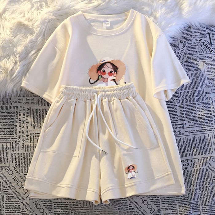 インスタイルパジャマ夏の漫画寮は家の服の外で着用できます新しい半袖ショーツツーピースセットカジュアルスポーツ|undefined