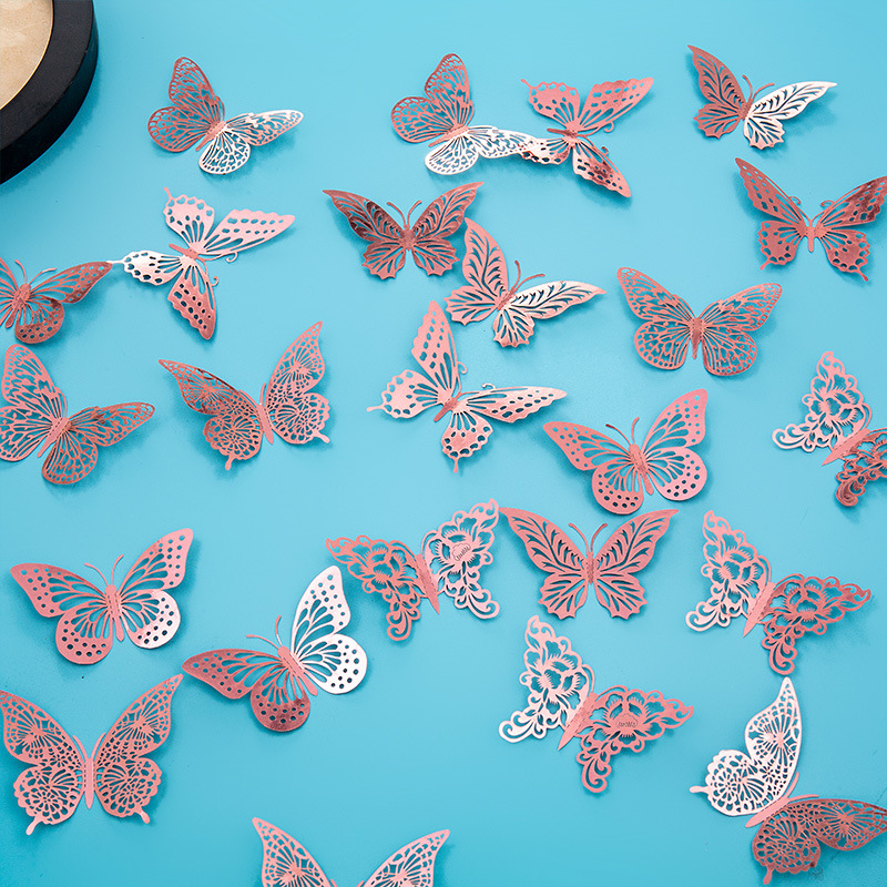 Hollow Butterfly 3D Hollow Imitation Metal Butterfly Wall Decoration Home Living Room Three-Dimensional Butterfly Decor Sticker