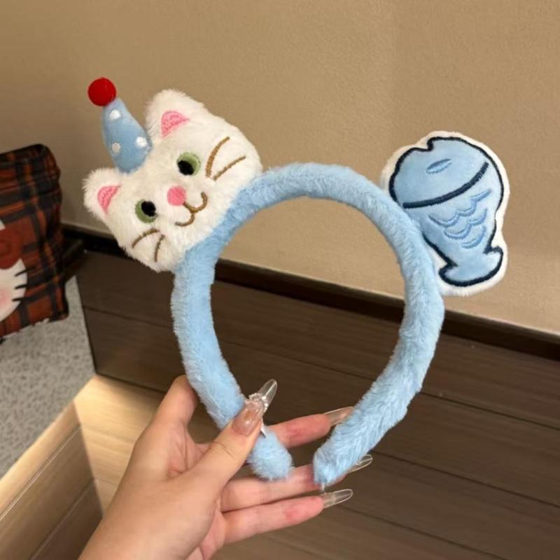 猫咪小鱼发箍可爱卡通创意毛绒公仔发卡乐园拍照洗脸头箍发饰头饰|undefined