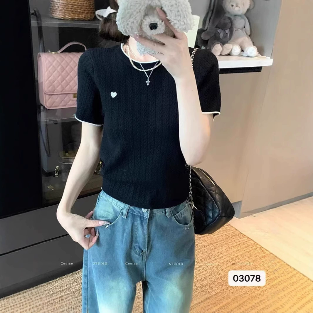 Женская короткая футболка с вышивкой, французский сладкий и пряный дизайн, лето 2025, новый дизайн