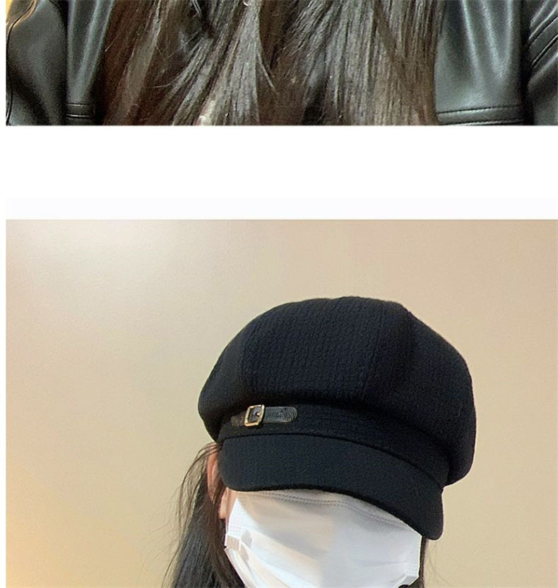 Neuer achteckiger Hut für Herbst und Winter für Kinder, achteckiger Hut mit britischem Waffelgitter für Frauen, Gürtelschnalle aus Metall, modischer und vielseitiger Maler_voghion.com