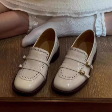 2025春季复古圆头乐福鞋女皮带扣英伦风小皮鞋一脚蹬单鞋乐福批发