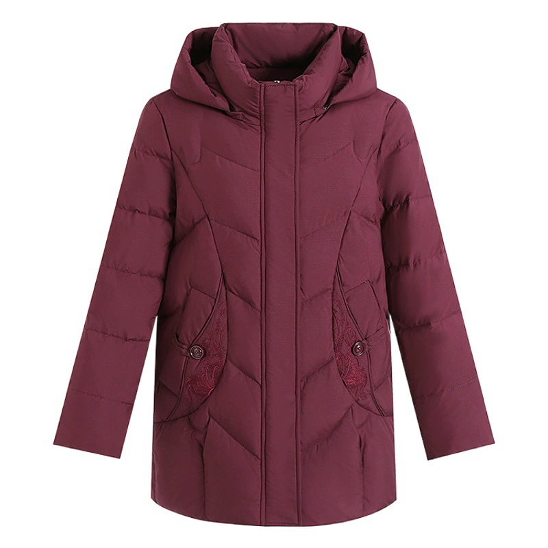 Пуховик для матери среднего и пожилого возраста, однотонный, женская одежда средней длины, 60-80 лет, теплая одежда на холодном утином пуху, женская одежда