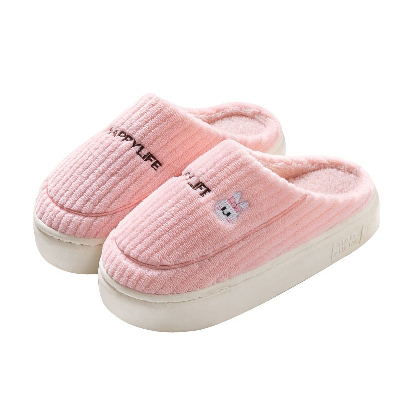 Zapatillas de algodón para mujeres otoño y invierno meses para el hogar interior antideslizante piso grueso pisar mierda sensación de peluche pareja caliente hombre
