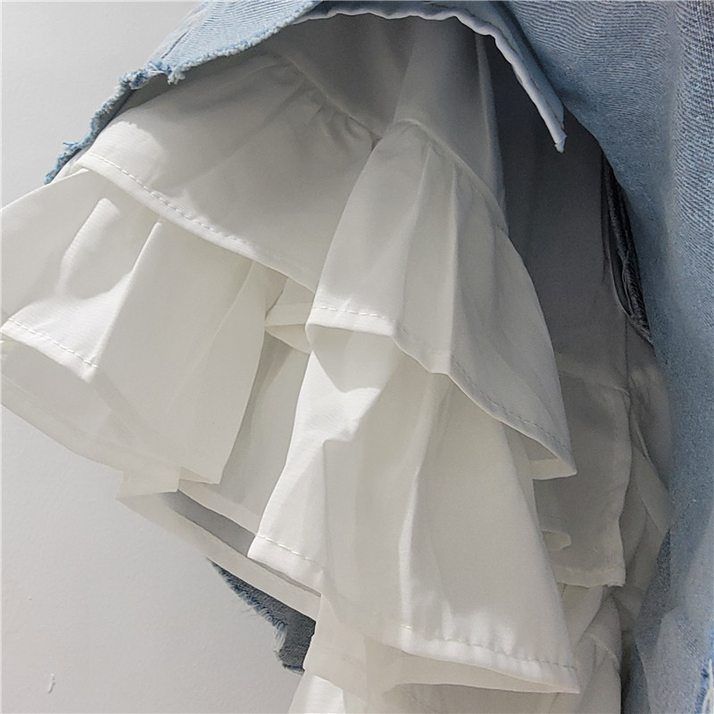 Pantalones Cortos Jeans de Doble Capa Falsa Mezclilla Cintura Alta para Mujer