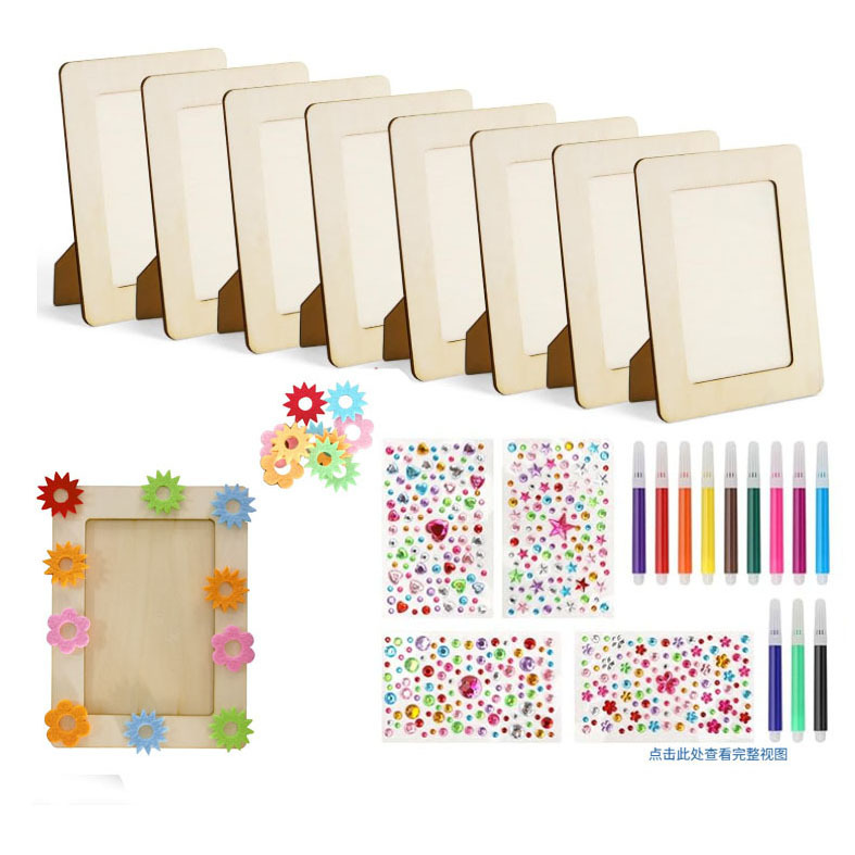 Shein Easter Photo Frame Kidsren's Handmade DIY Wooden Photo Frame with Diamond Stickers and Color Pen Star Combination Set