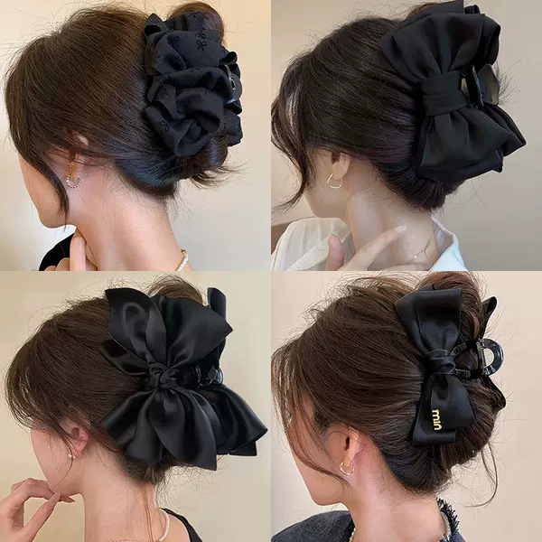 High-End Black Bubble Bow Hair Clip, Large Size, Hair Volume, Back of Head Hair Shark Clip Hair Accessory