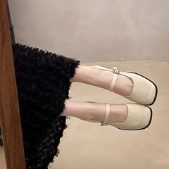 玛丽珍鞋2025年新款软皮一字带古风中跟复古轻便舒适方头女单鞋