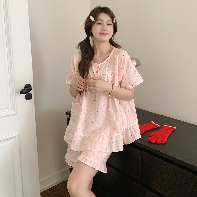 Physical Store Wholesale Class a Woven Cotton Double-Layer Gauze Summer Short-Sleeve Loungewear Women's Set Pajamas That Can Be Worn Outside
