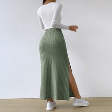秋冬新款欧美跨境TK女装优雅简约半身裙高腰侧边开衩修身长裙