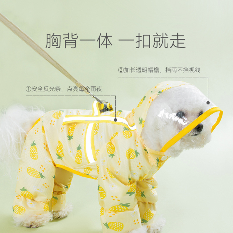 Estilo coreano fruta completa impresa perro impermeable de cuatro patas poncho todo incluido oso de peluche mediano y pequeño perro mascota ropa de día lluvioso