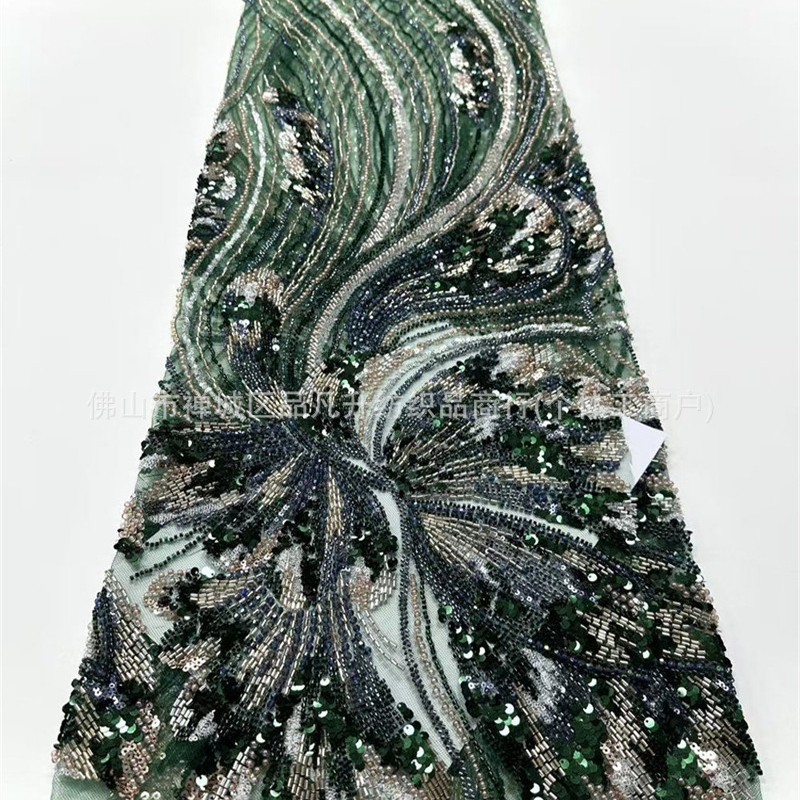 Wavy streamline Peacock pluma bordado tela de malla delgada alfombra roja vestido de cena de boda china tela de lujo ligera