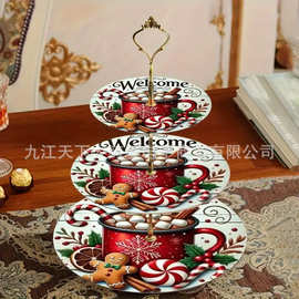 跨境TUME热卖三层蛋糕架置物架木制圣诞节装饰品，家居托盘甜品