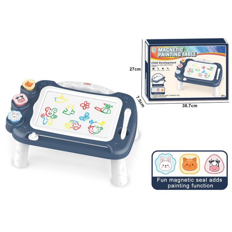Colorful magnetic painting table blue suit with seal children learning DIY graffiti painting writing drawing board toy