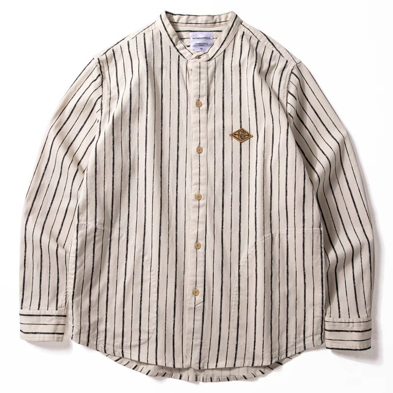 Madden Tooling American Style Retro Vertical Pinstripe Stand Collar Long Sleeve Shirt Loose Casual Baseball Shirt Jacket Men's Autumn