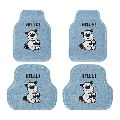 Avtomobil döşəmə paspasları – floor mat - blue-background-with-puppies-front-row-back-row-complete-set-4-pieces-silk-loop-5060cm-2-pieces-5050cm-2-pieces