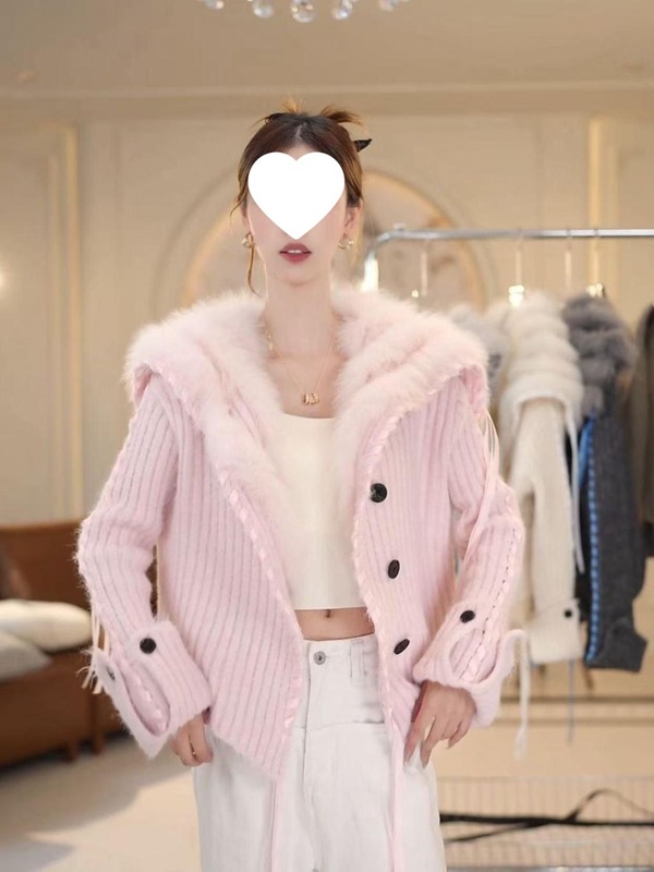 2025秋冬新款海军领毛衣皮草外套女短款拼接狐狸毛毛开衫飘带款|undefined