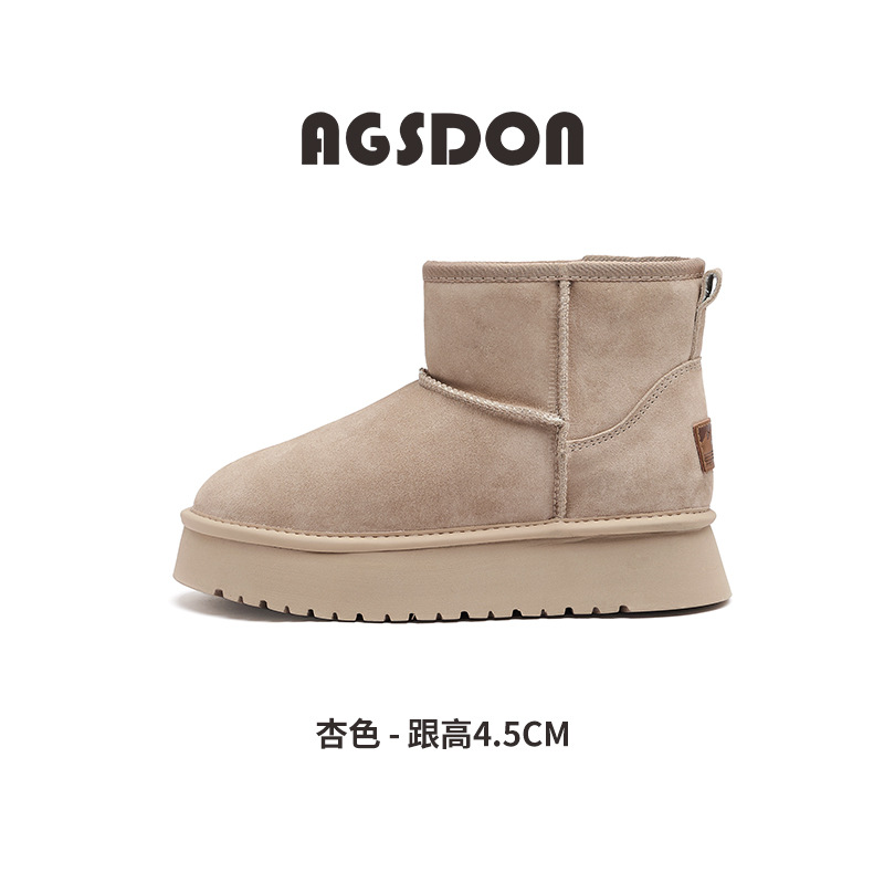 Botas de nieve para mujer Augu Shiden, otoño e invierno 2025, nuevas botas cortas de moda con forro de felpa y zapatos de algodón gruesos para exteriores