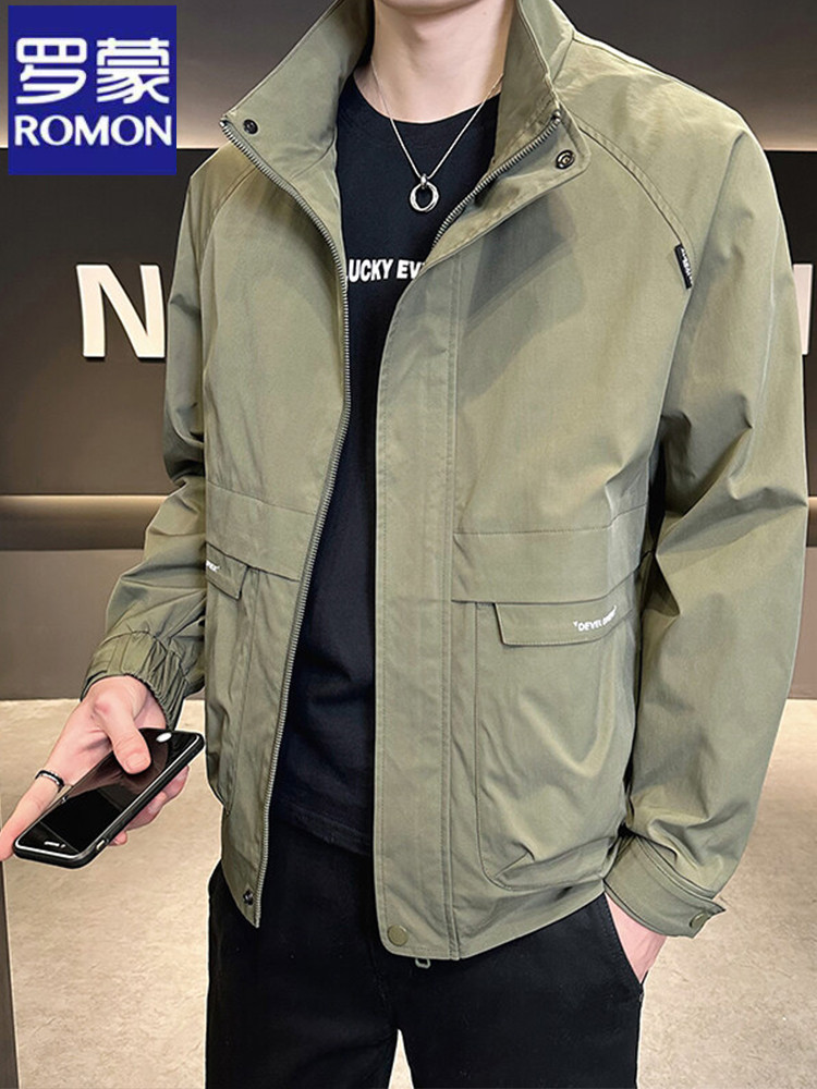 Romon Stand Collar Men's Jacket Spring and Autumn New Trendy Casual Thickened Spring Outfit Stylish Korean Versatile Work Jacket