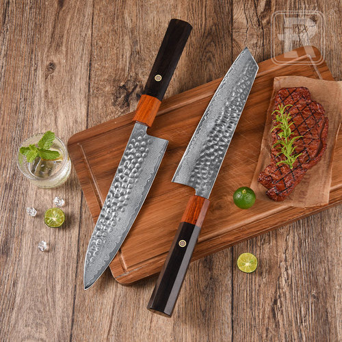 Cross-border new chef knife Damascus main chef knife sharp octagonal handle colorful Japanese slicing knife cutting board knife