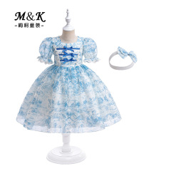 兒童新款泡泡袖禮服生日公主蓬蓬裙花童婚紗裙女童小主持晚禮服