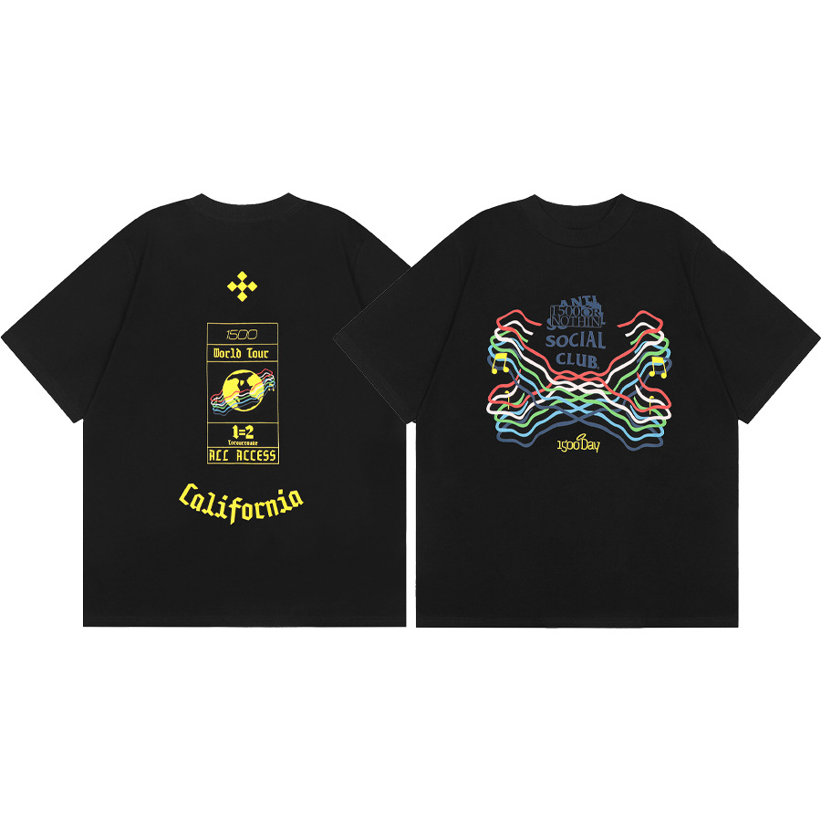 Diferencia de moneda del mercado ASSC CLUB fujiwaro Lightning serie impresa camiseta suelta de manga corta para hombres y mujeres