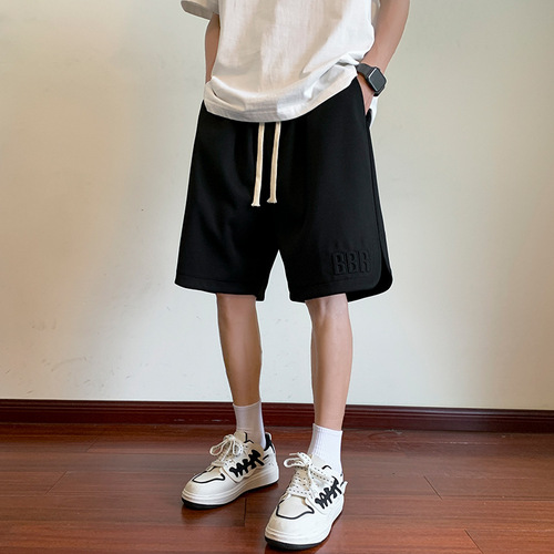 American Heavyweight Shorts Men's Summer Loose Straight Leg Four-Piece Casual Pants Trendy Steel-Printed Sports Five-Finger Mid Pants