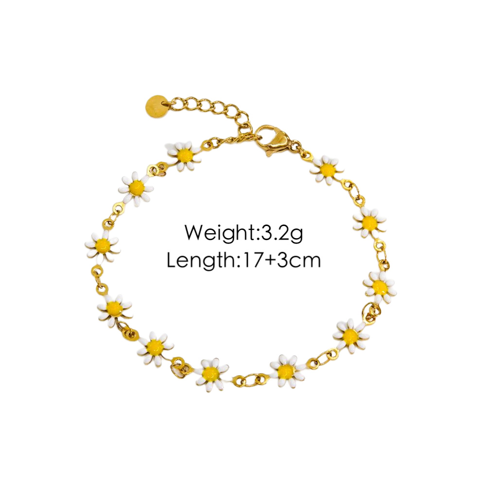 Women'S Gender PVD Coated 14K Gold Real Gold Plated Flower 304 Stainless Steel Sweet Waterproof Non Tarnish Bracelets Anklet Necklace