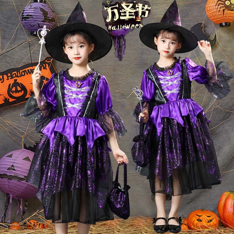 ハロウィン子供コスチューム 女の子用パフォーマンス衣装 紫の魔女服 魔女コスチューム ゴーストフェスティバル プリンセスドレス 魔女衣装|undefined