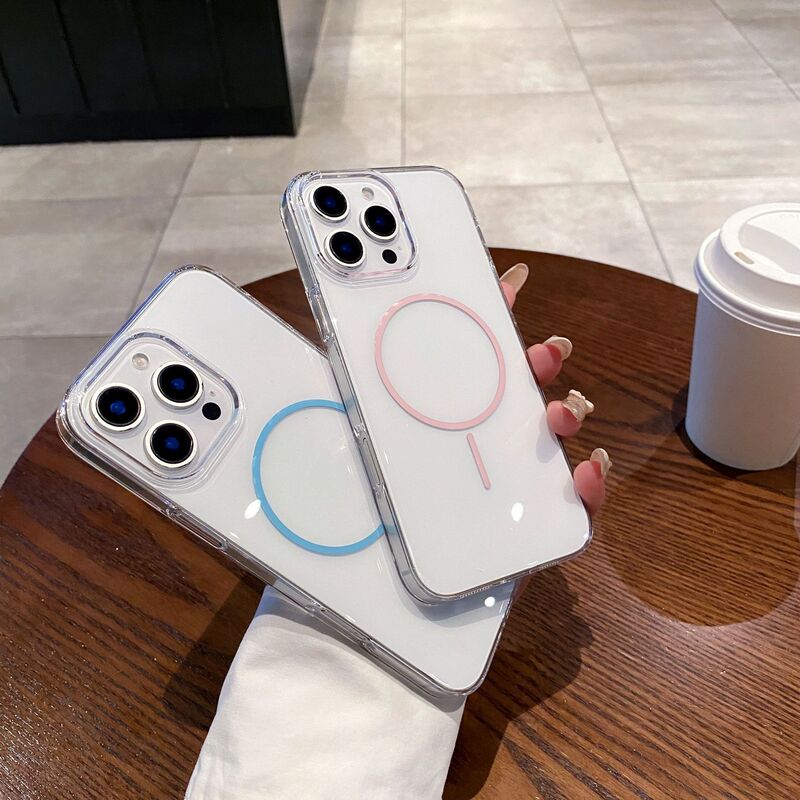 iPhone17ProMax対応 細いリング磁気吸着式スマホケース Apple16超薄型15フルカバー透明PC保護ケース|undefined