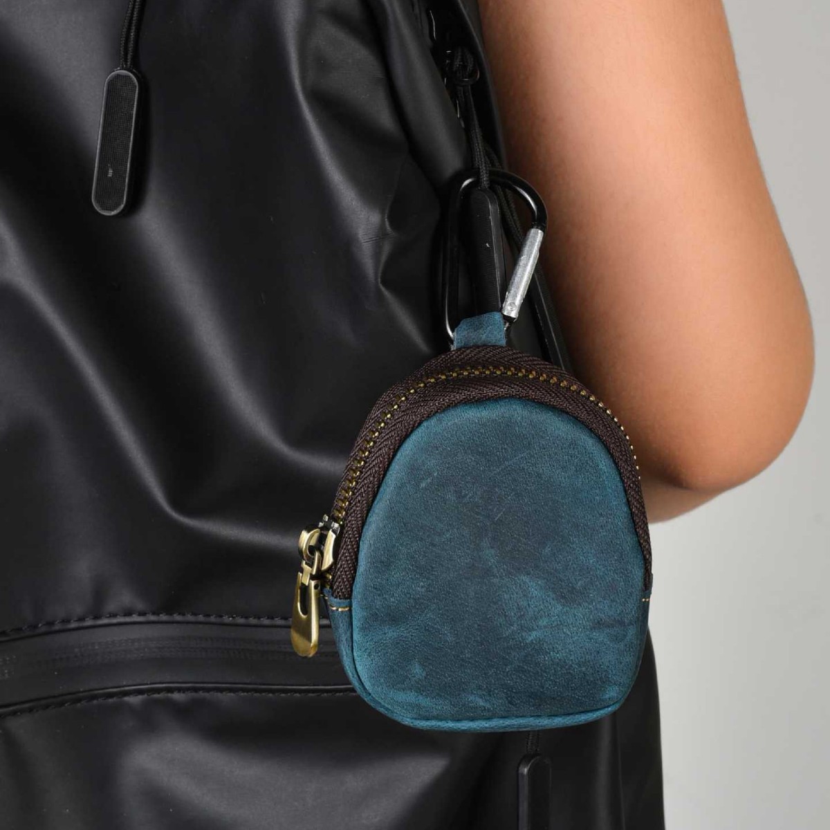 Simple First-Layer Cowhide Key Pouch, Coin Holder, Portable Retro Style, Unisex Crazy Horse Leather Key Pouch