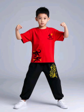 儿童武术表演服训练服短袖纯棉功夫练功服男女童中国风团体武术服