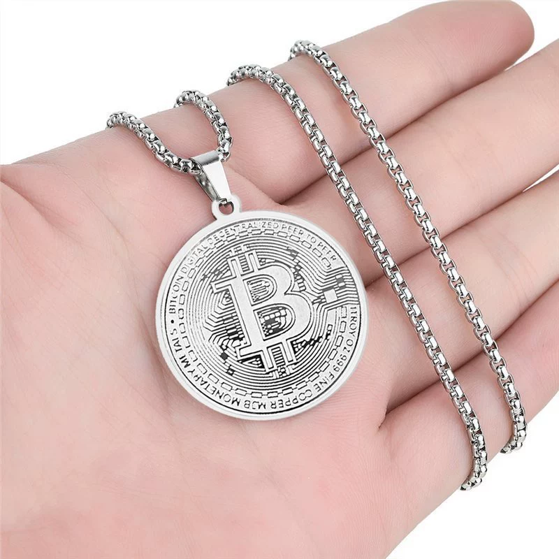 TEMU популярный новый нержавеющий стальной подвес Bitcoin ожерелье позолоченное круглое подвесное ожерелье Bitcoin