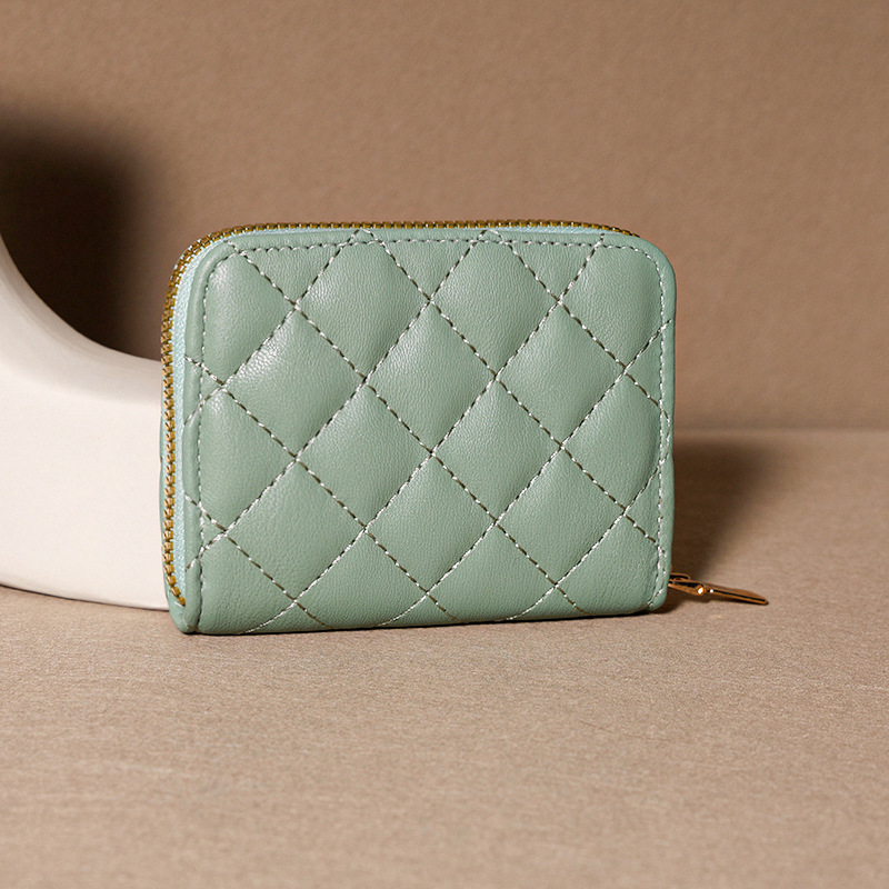 Venta directa de fábrica personalizada, estilo explosivo, moda europea y americana, bolso de tarjeta de rombo corto, monedero con cremallera para mujer, tarjetero de gran capacidad