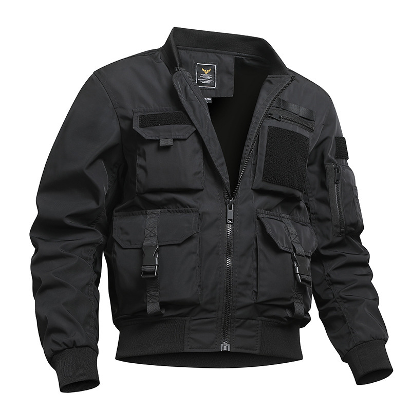 Men's Clothing Retro Baseball Uniform Multi Pocket Work Jacket Functional Jacket Three Proof Assault Top_voghion.com