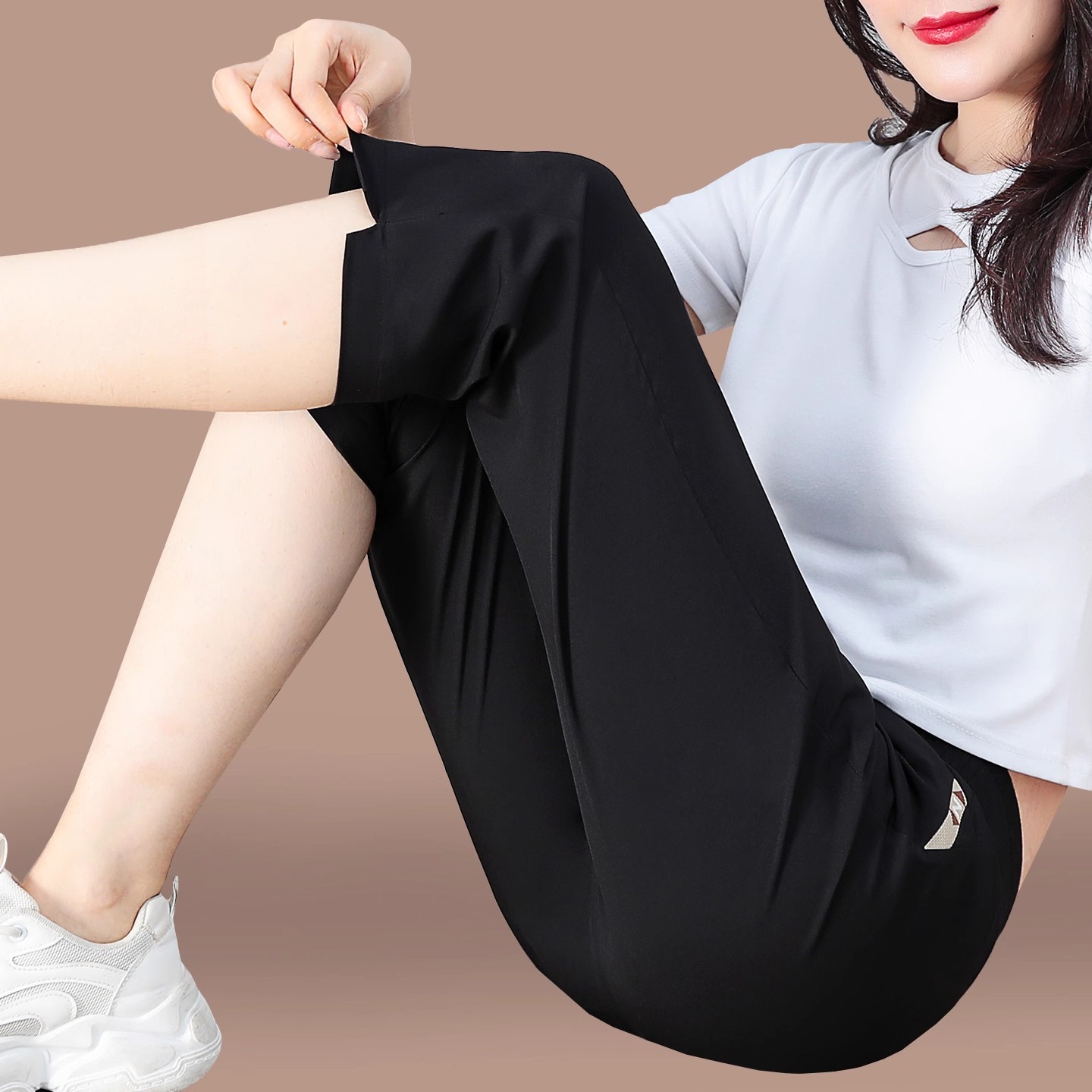 速干七分裤女夏季2025新款小个子薄款休闲裤宽松百搭宽松运动中裤