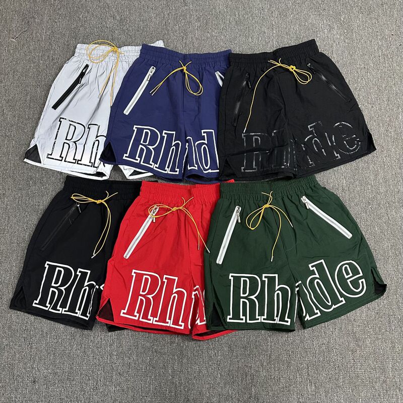 2022 Niche Trendy Brand Rhude Black Pocket Zipper Letter Print Men's Casual Sports Shorts Trendy 2022 Niche Trendy Brand Rhude Black Pocket Zipper Letter Print Men's Casual Sports Shorts Trendy