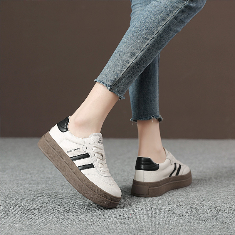 Korean Style Classic All-match Top-layer Cowhide White Shoes Women's 2025 Spring New Thick-soled German Training Shoes Casual Sports Sneakers