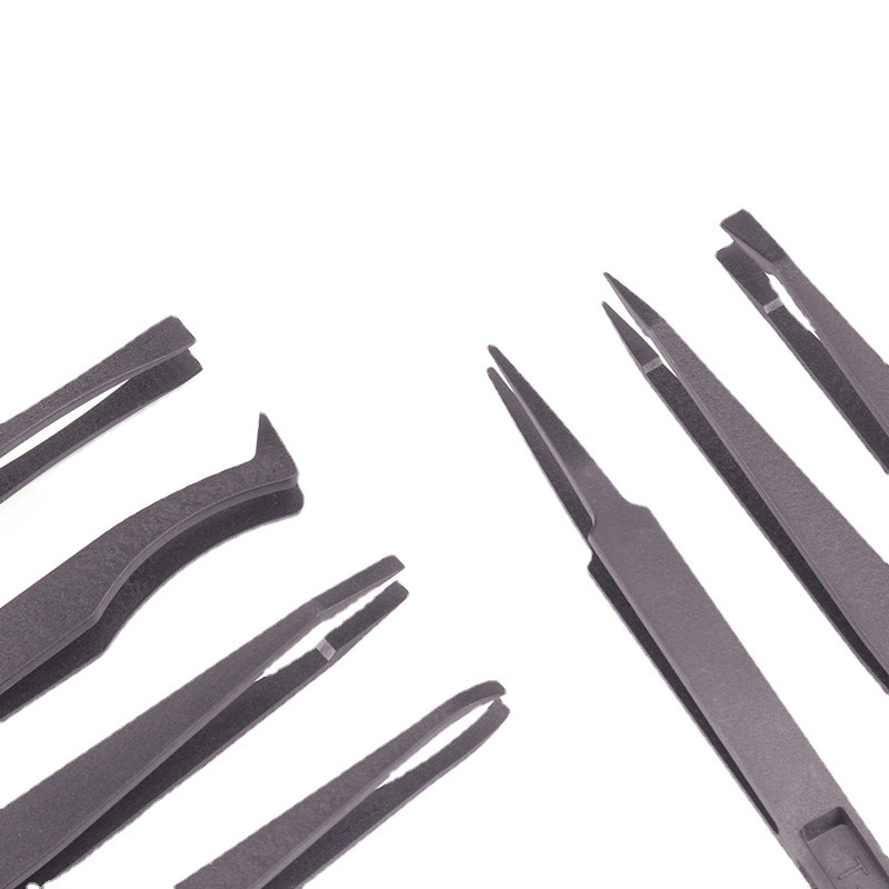 防静电塑料镊子黑色尖头平头弯头圆头宽口电子厂专用工具维修夹持