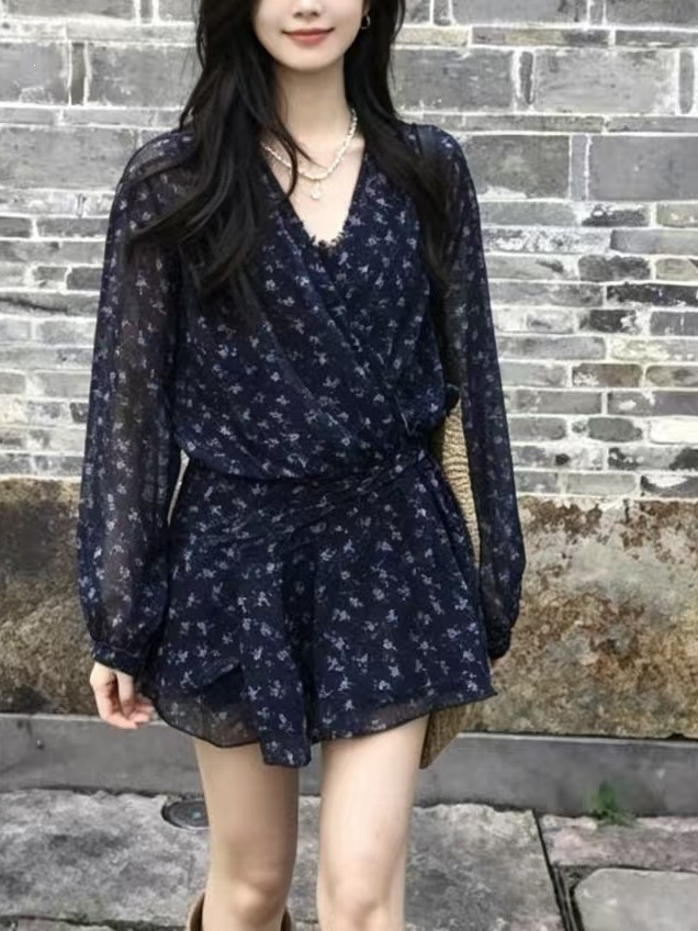 blue shiffon spring long-sleeve