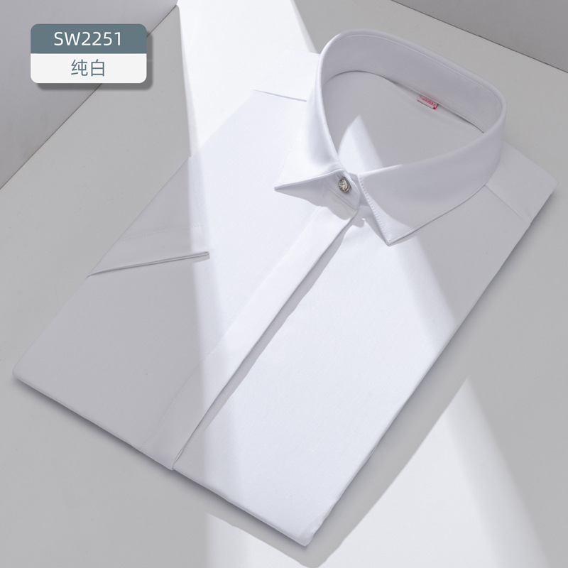 Procesamiento personalizado de puerta cerrada cornisa de fibra de bambú camisa blanca de mangas cortas camisa de trabajo de cuello blanco profesional image 7