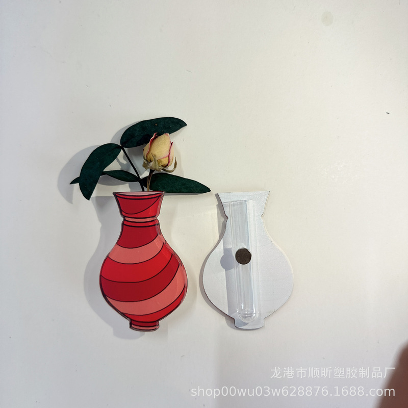花瓶冰箱贴迷你手工亚克力通透搭配玻璃小试管注水插花磁力冰箱贴|undefined