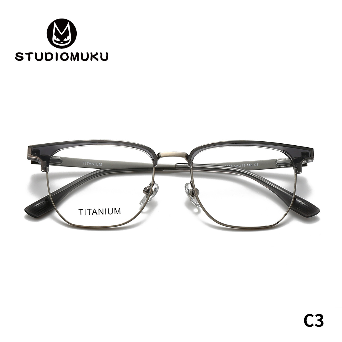 STUDIOMUKU gafas de madera cool cara redonda cara de huevo de pato cara de semilla de melón de titanio puro marco de placa de ceja marco de gafas