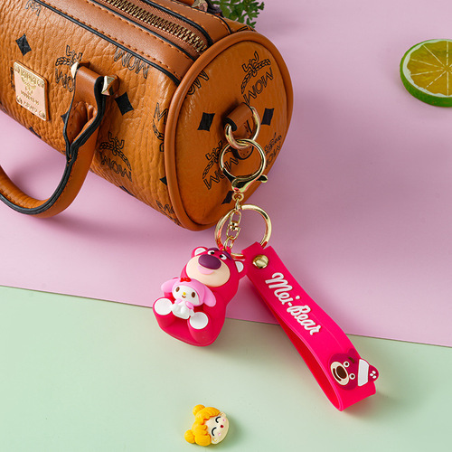Cartoon Cute Sanrio Holding Strawberry Bear Keychain Bag Hook Car Keychain Ornament Small Gift Wholesale