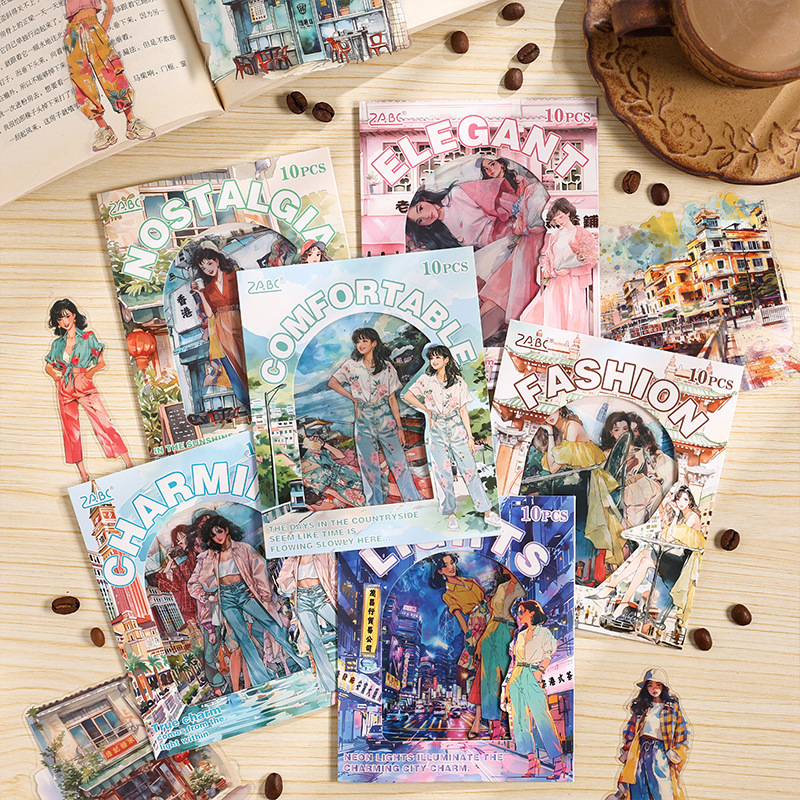 Hong Kong Rhyme estilo transparente pegatinas impermeables para mascotas bolsas diy diario pegatinas retro calle de figuras pegatinas de chicas