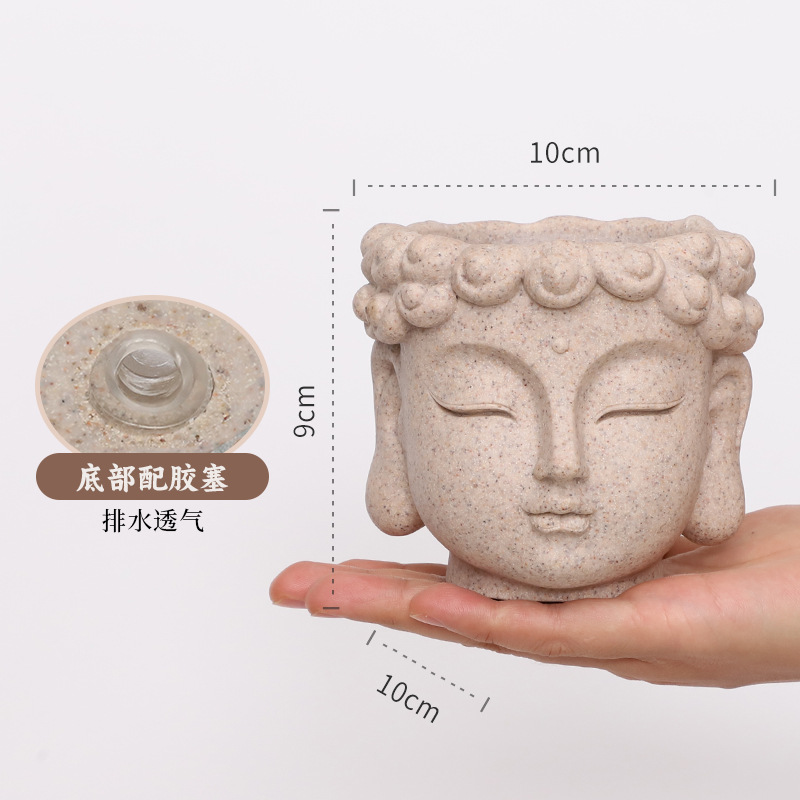 Chậu Cây Resin Chậu cây resin giả đá hình đầu Phật, chậu cây trang trí nhà, ban công và sân vườn (RG-14)